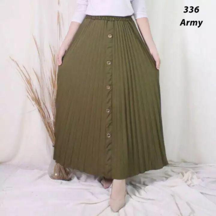 Rok Plisket Kancing Army