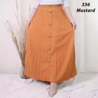 Rok Plisket Kancing Mustard