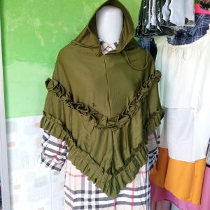 ini adalah Jilbab Rempel Tali Army, size: 65cmx75cm, material: hyget, color: green army, brand: talirempelknor, age_group: all ages, gender: female