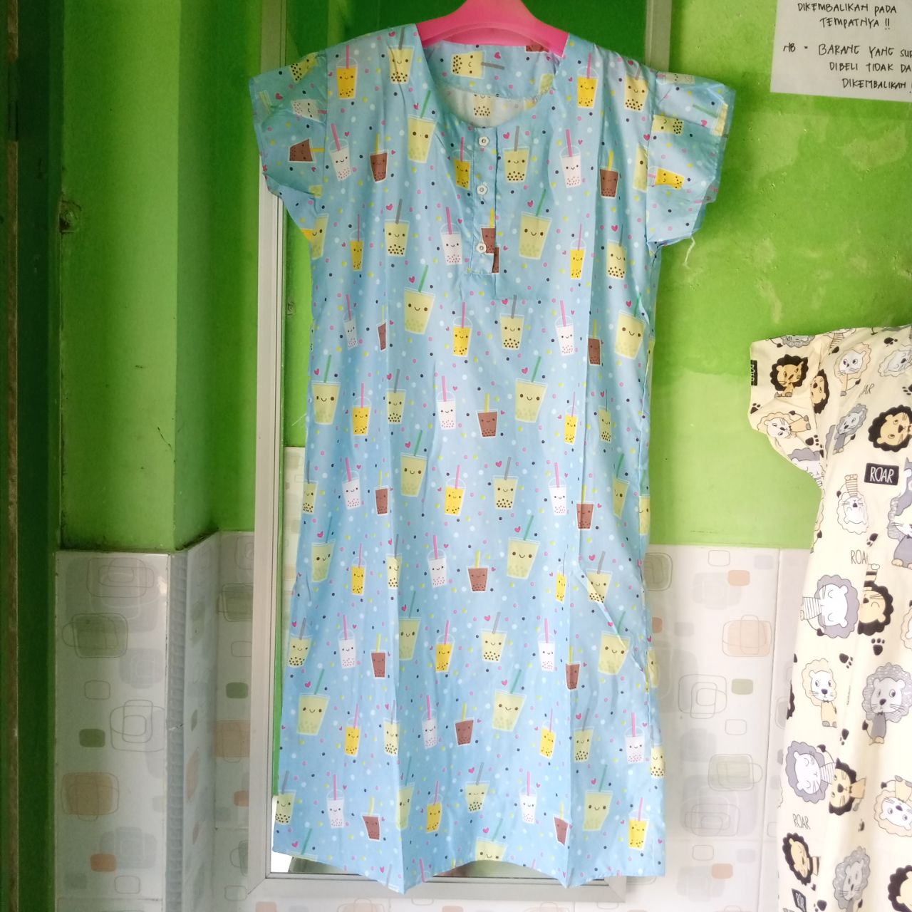 ini adalah Daster Kajep Ice Cup Biru, size: P95cmxLD104cm, material: cotton, color: blue, brand: Dastersimpkanor, age_group: adult, gender: female